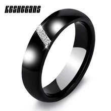 Nuevo anillo de cerámica y cristal de 6 MM, piedra de Zirconia cúbica, Color blanco y negro, joyería para mujer, anillo de compromiso, anillos de boda, regalos para mujer(China)