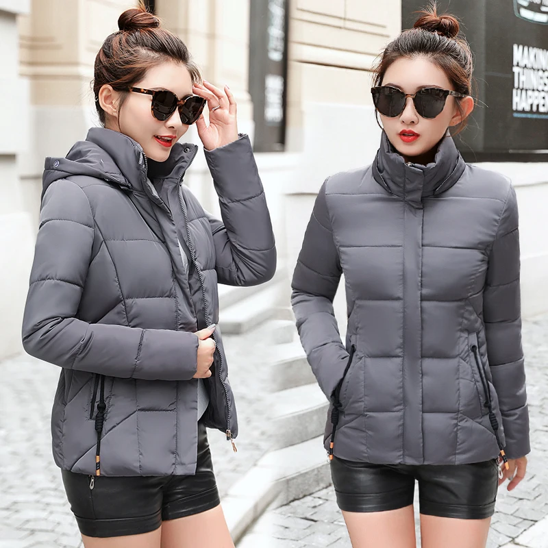 

2019 Autumn Winter Collection Short Jacket Women Parkas Outerwear Solid Hooded Coats Female Slim Cotton Padded Basic Jacket