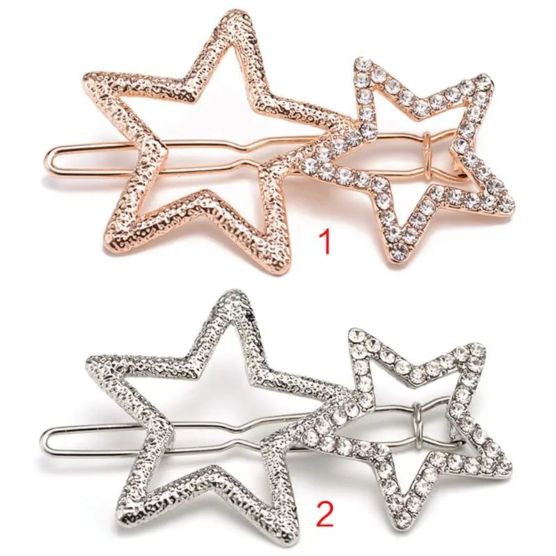 

Women Metal Alloy Hair Clips Hollow Out Five-Pointed Stars Sweet Girls Hairgrips Glitter Rhinestone Barrettes Hair Accessories