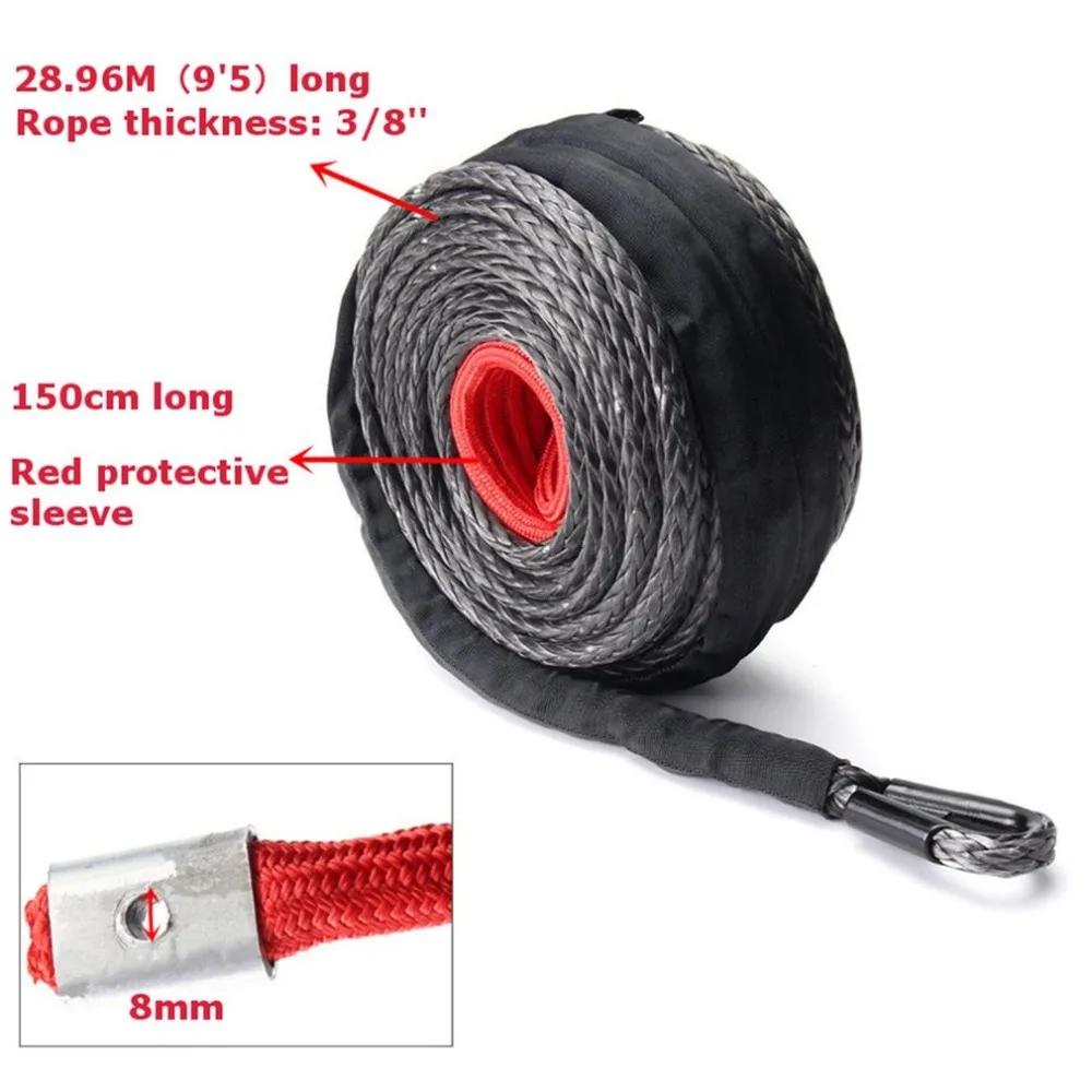 

9.5mm*28m Synthetic Winch Line Cable Rope 20500LBs Hook + Hawse Fairlead For All-Terrain Vehicle Sports Utility Vehicle