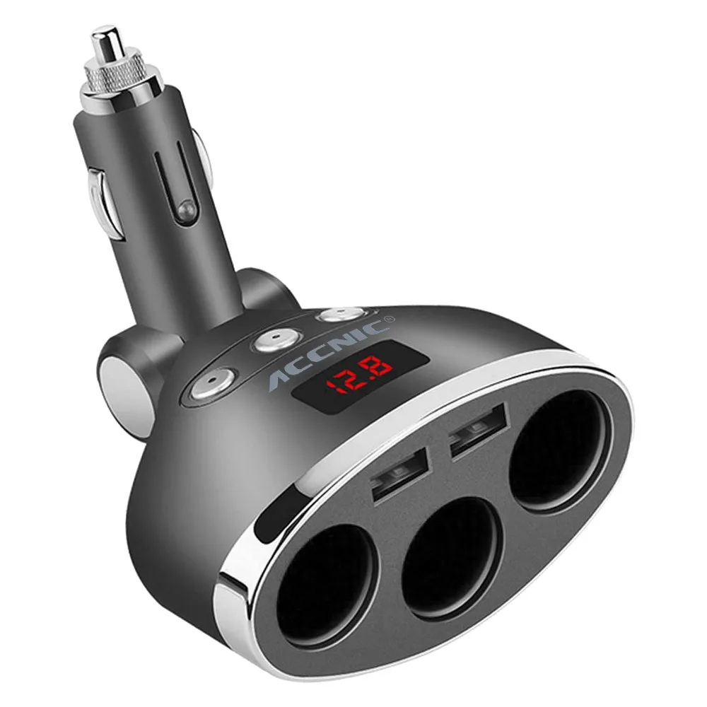 

ACCNIC 3 Socket 1A/2.4A Dual USB Charge LED Display 12v-24v Car Charger Accesorios de coche #YL5