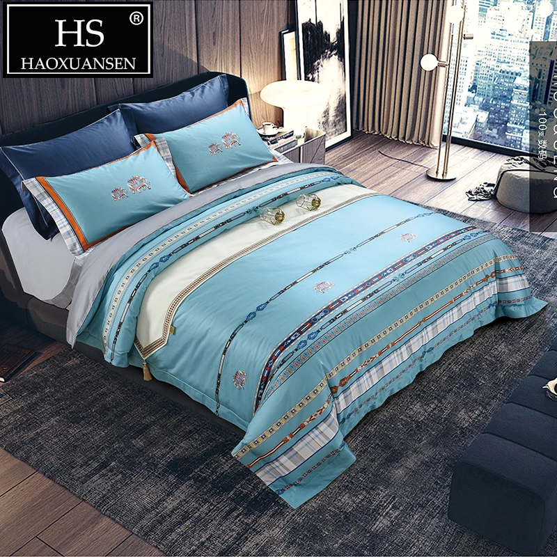 High Quality 100s Comforter Bedding Sets Blue Elephant Digital
