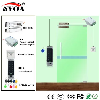 

RFID Access Control System Kit Wooden Glasses Door Set+Eletric Bolt Lock+ID Card Keytab+Power Supplier+Exit Button