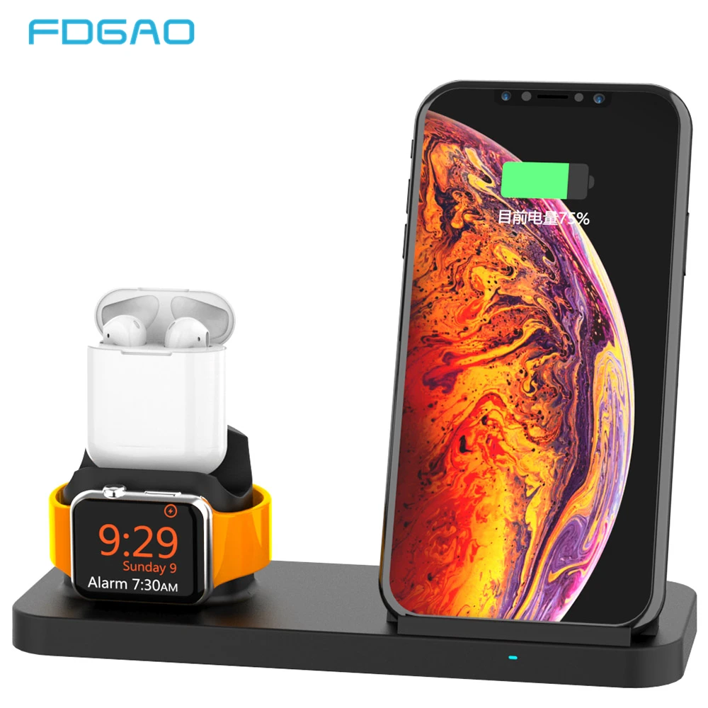 

FDGAO Qi Wireless Charger For iPhone X XS Max XR 8 USB 10W Fast Charging Dock for Apple Watch 4 3 2 Airpods for Samsung S9 S8