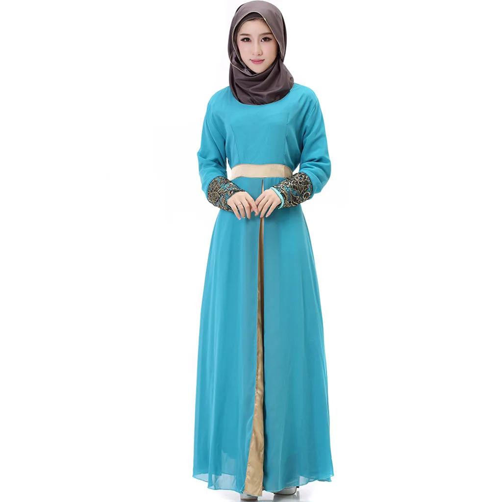 

Abaya Dubai Vestidos Turkish Islamic Chiffon Clothing Long Maxi Dress Dubai Patchwork Gown Islam Abaya Muslim Clothing_3.29