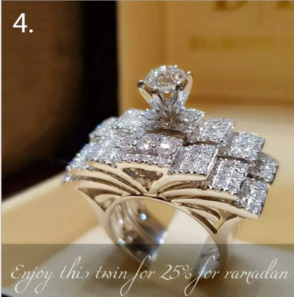 Модное роскошное серебряное обручальное кольцо 925, Boho, женское Кристальное белое круглое кольцо, набор брендовых винтажных свадебных колец