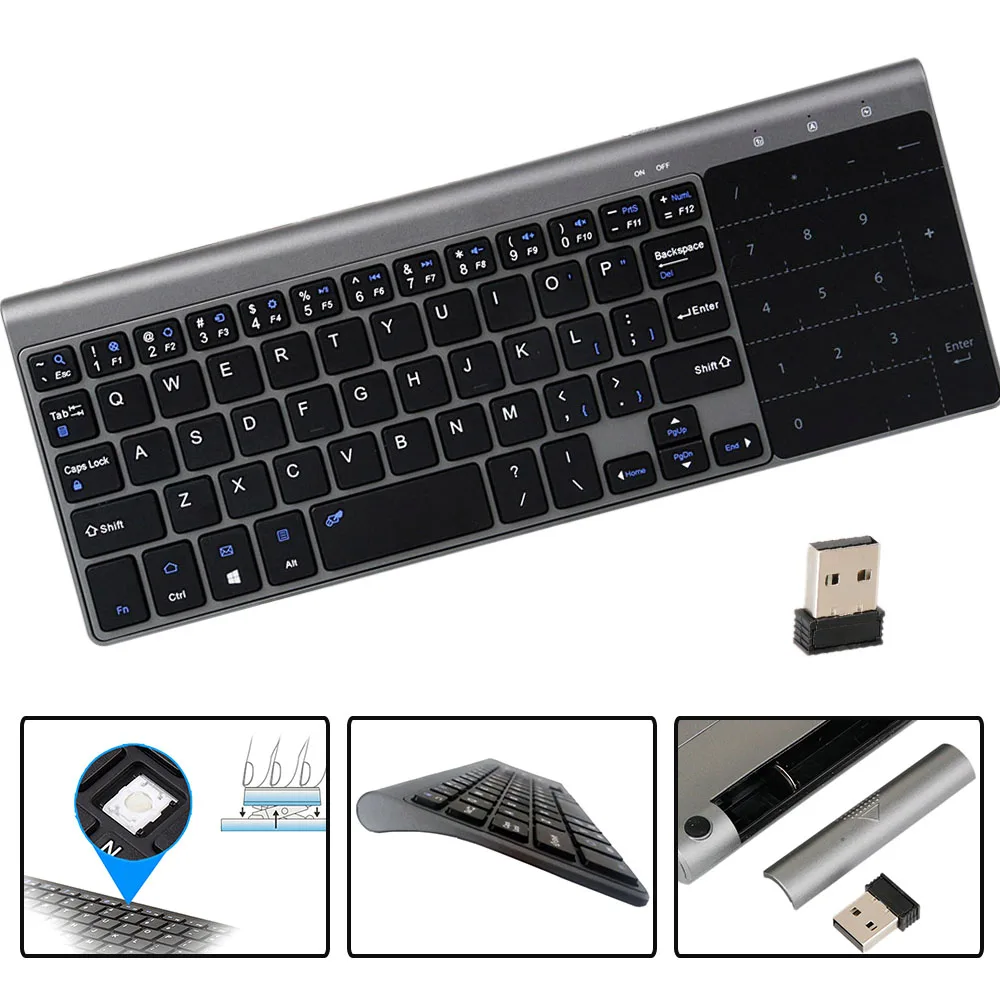 

Portable 2.4G Wireless Keyboard for Windows PC Mechanical Gaming Keyboard with Touchpad and Numpad for Laptop