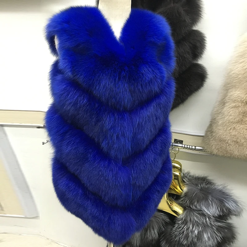 70cm Real Fox Fur Coats Genuine Leather Winter Natural Sliver Fox Women Furry Vest Long Whole