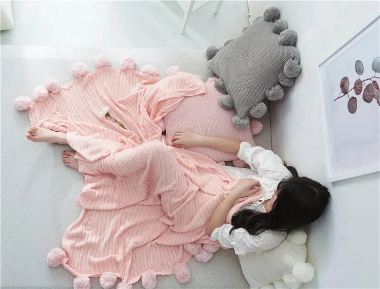 baby blanket Adult Baby Blanket Pompom Decor Large Size Home Blanket Multifunction 100-150 cm Bedding Quilt For Kids Newborn Infant Sleeping duvet insert