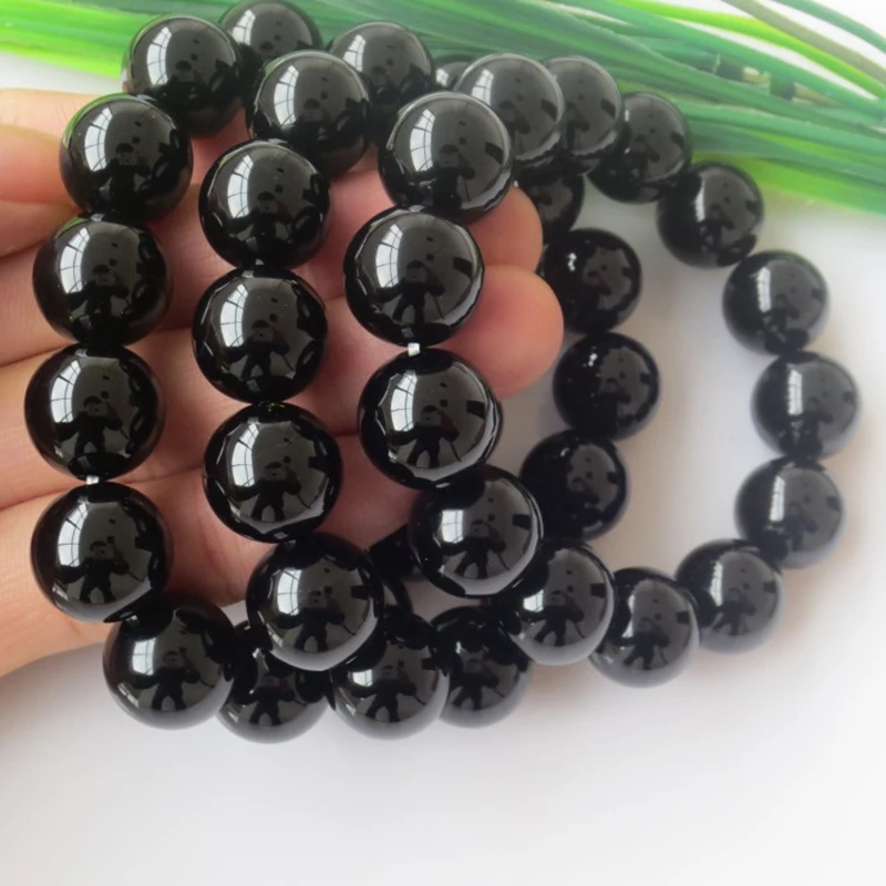 MOROW Unisex New Natural Black Agates Beads Round Jewel Bracelets Fashion Elastic Rope Charm Bracelet for Women Men Gift Jewelry (10)