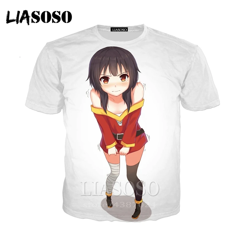 LIASOSO/Новинка Аниме Konosuba Kawaii Футболки с 3D принтом Футболка унисекс Megumin Косплей