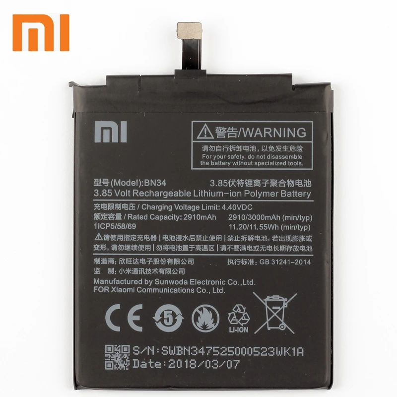 Xiao Mi Xiaomi BN34 Phone Battery For Xiao mi Redmi 5A Redrice 5A 3000mAh BN34 Original Replacement Battery + Tool Xiao Mi Xiaomi BN34 Phone Battery For Xiao mi Redmi 5A Redrice 5A 3000mAh BN34 Original Replacement Battery + Tool