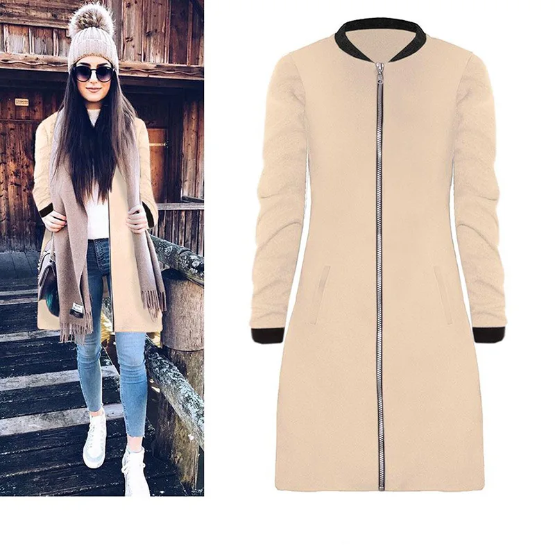 Брендовое дизайнерское зимнее пальто для женщин, теплое шерстяное пальто с хлопковой подкладкой, длинное женское пальто на молнии с круглым воротником, европейская модная куртка, верхняя одежда