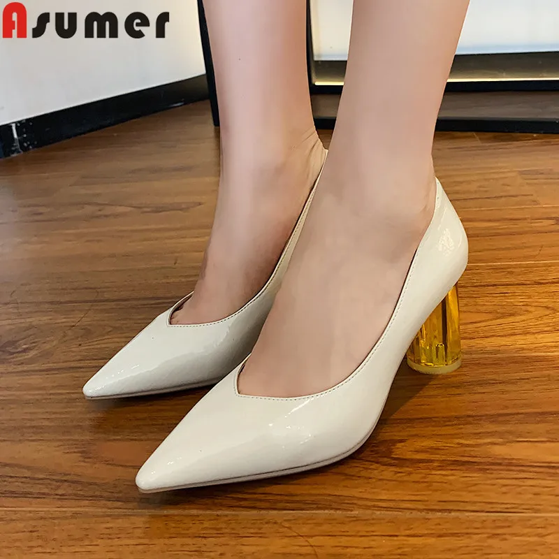 

ASUMER 2020 new pumps shoes women pointed toe genuine leather boots shallow prom wedding shoes Crystal heel high heels shoes