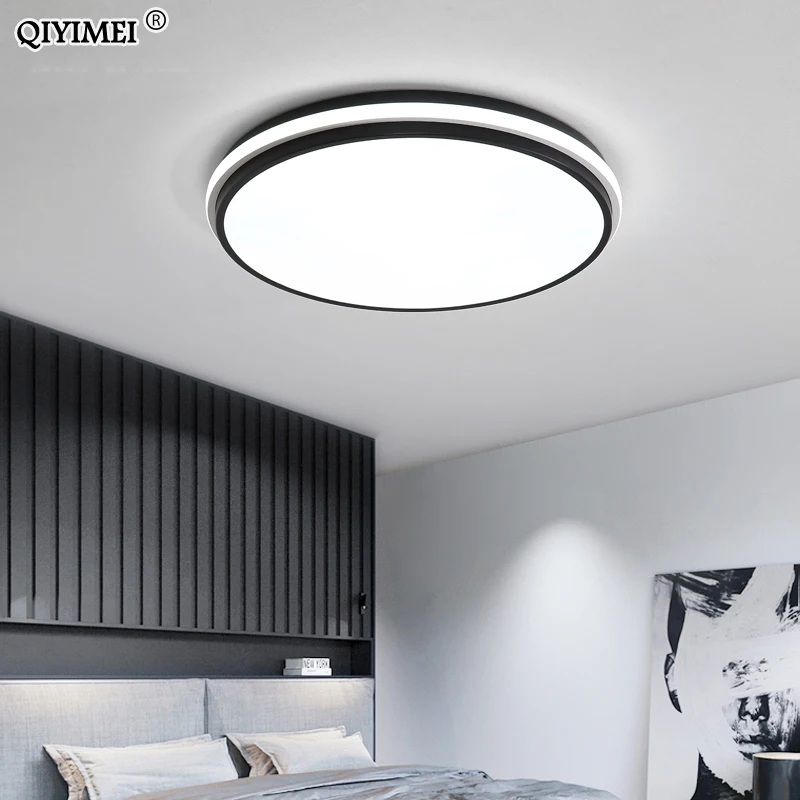 Современный светодиодный потолочный светильник для гостиной с дистанционным управлением, затемняющий светильник для столовой, спальни, белый и черный свет