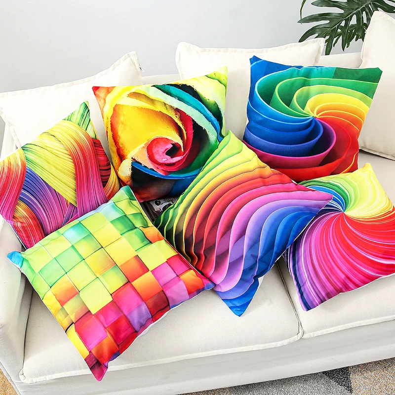 Colorful Abstract Rainbow Cushion Cover Sofa Bedroom Car Waist 3D Print
