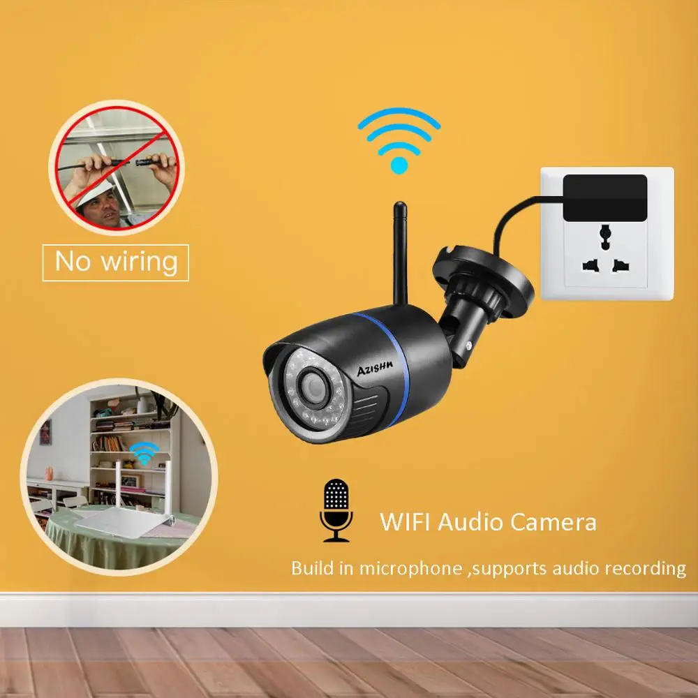 AZISHN 1080P 2.0MP del IP di Wifi Della Macchina Fotografica Audio esterna di visione notturna Onvi