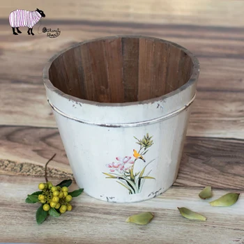 

Newborn Baby Photography Retro Printing Wooden Bucket Props Infant bebe fotografia Props Little Baby Photo Shoot Studio Basket