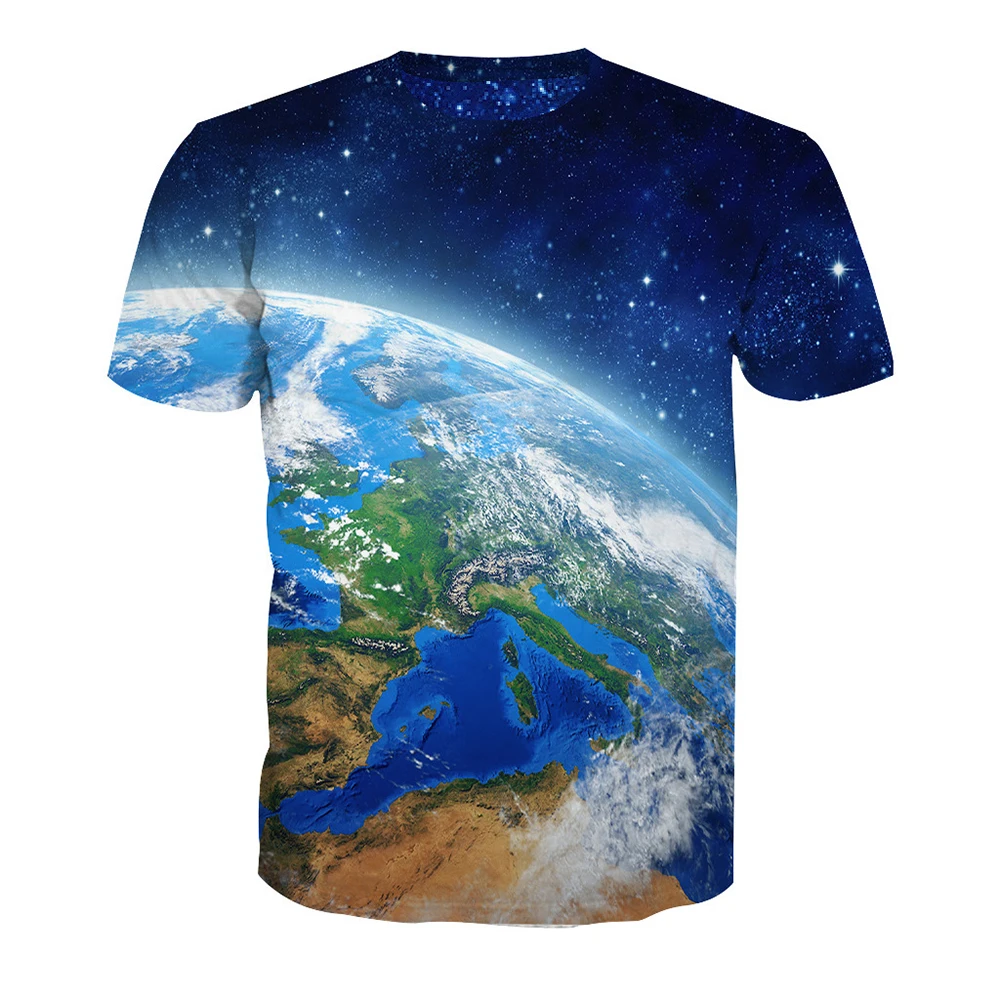 Blue Earth Print T Shirt Fitness Hot Sale Tops Plus Size Men Casual