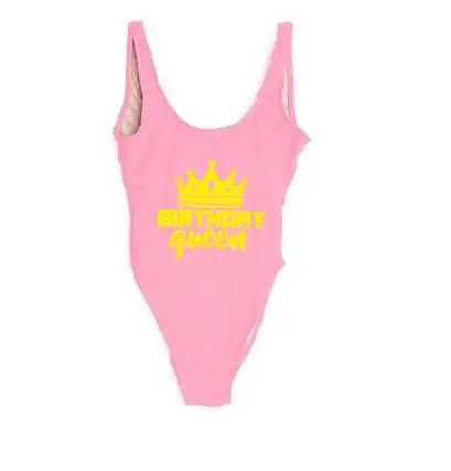 OKOUFEN, купальник на день рождения, королевская команда, сексуальный пляжный летний купальник с открытой спиной, модный купальный костюм, купальники с буквенным принтом - Цвет: pink gold QUEEN