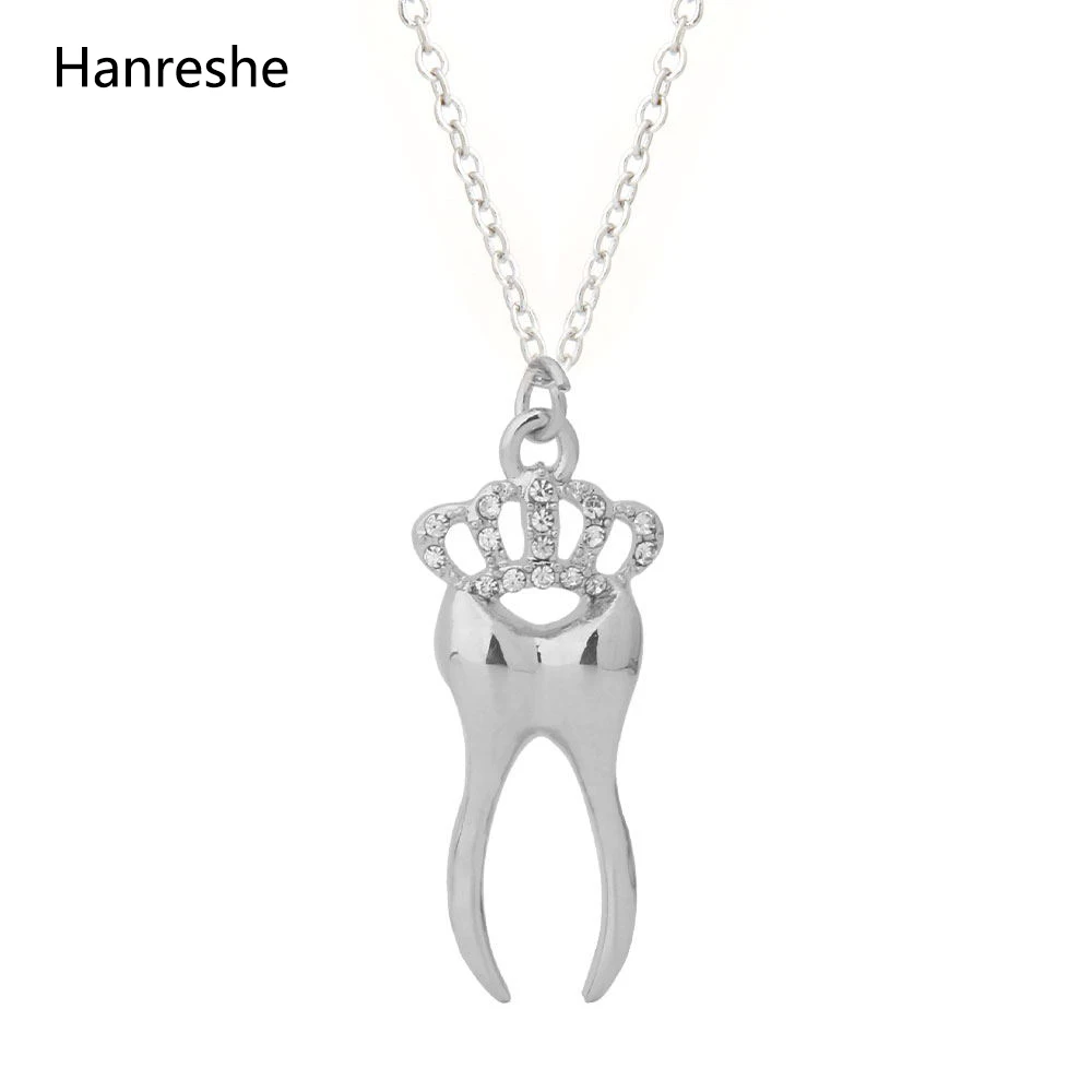 HANRESHE зуб с кристаллами кулон для стоматолога ожерелье позолоченное модное