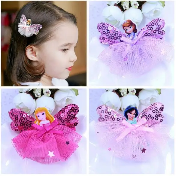 New Children Hair Ornaments Acrylic Exquisite Cartoon Frozen Queen Princess Lace Hairpin Girls Headdress Baby Hair Clips