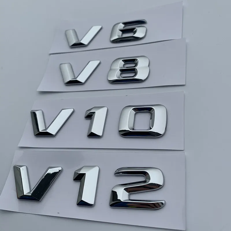 

3D ABS V6 V8 V10 V12 Letter Number Emblem Chrome Car sticker Auto Fender Side Engine Badge Stickers For Mercedes Benz C200 E300