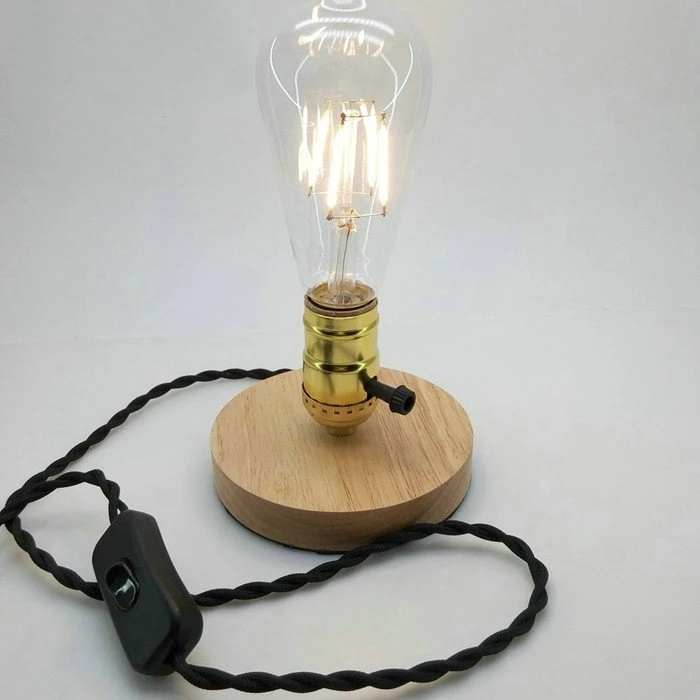 E27 110v/220v Retro Vintage Double Switch Gold Lamp Holder Wood Lamp