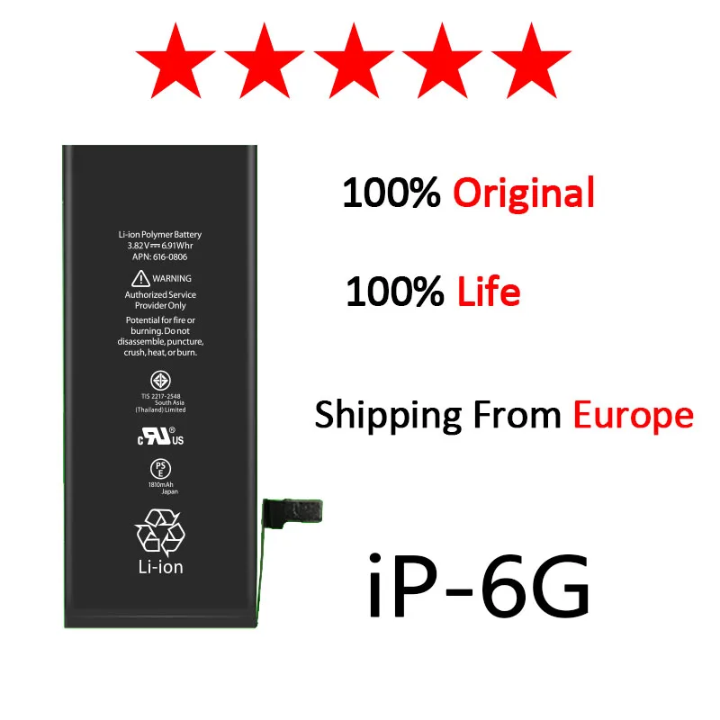

Zosol 50pcs/lot AAAAA quality for iphone 6 battery replacment 1810mAh