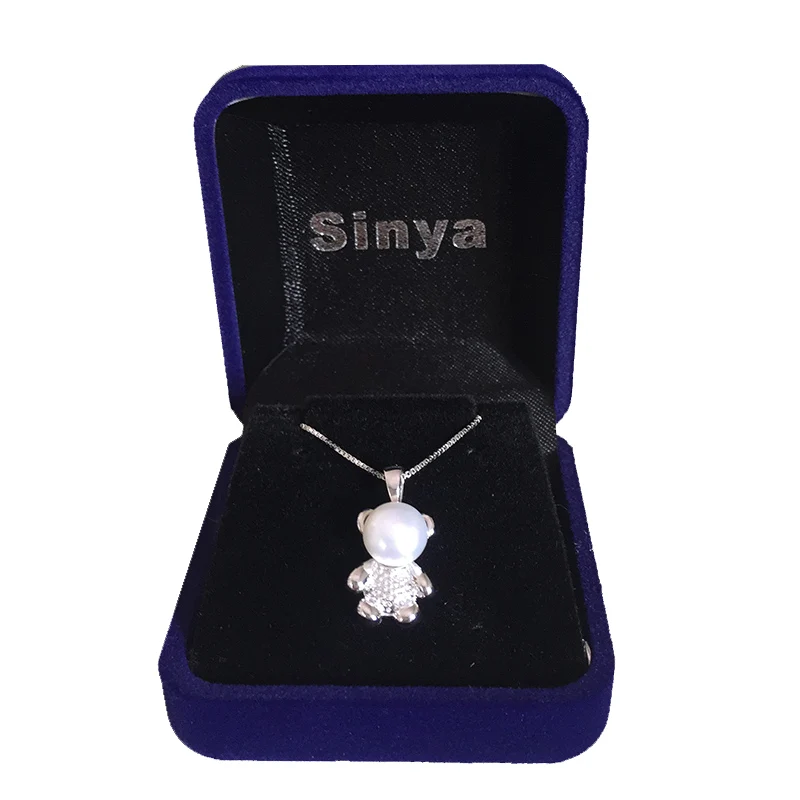 925 Sterling Silver Pendant Natural Freshwater Pearl Necklace for Girls Women Lovely Bear Design