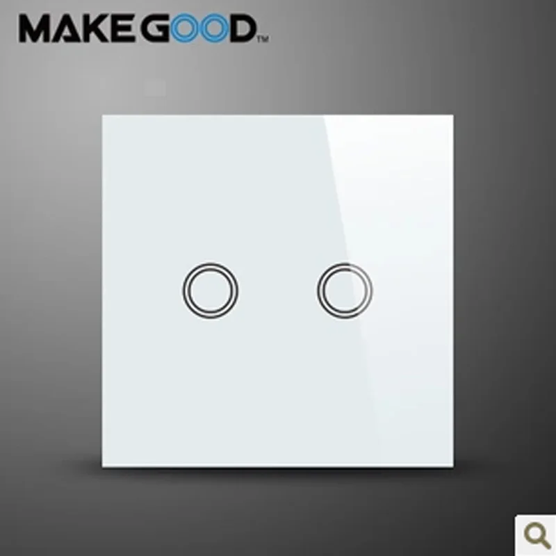 

MakeGood EU Standard Touch Switch 2 Gang 1 Way, Crystal Glass Panel Wall Switch AC 110-250V/1000W for Light+ LED Indicator