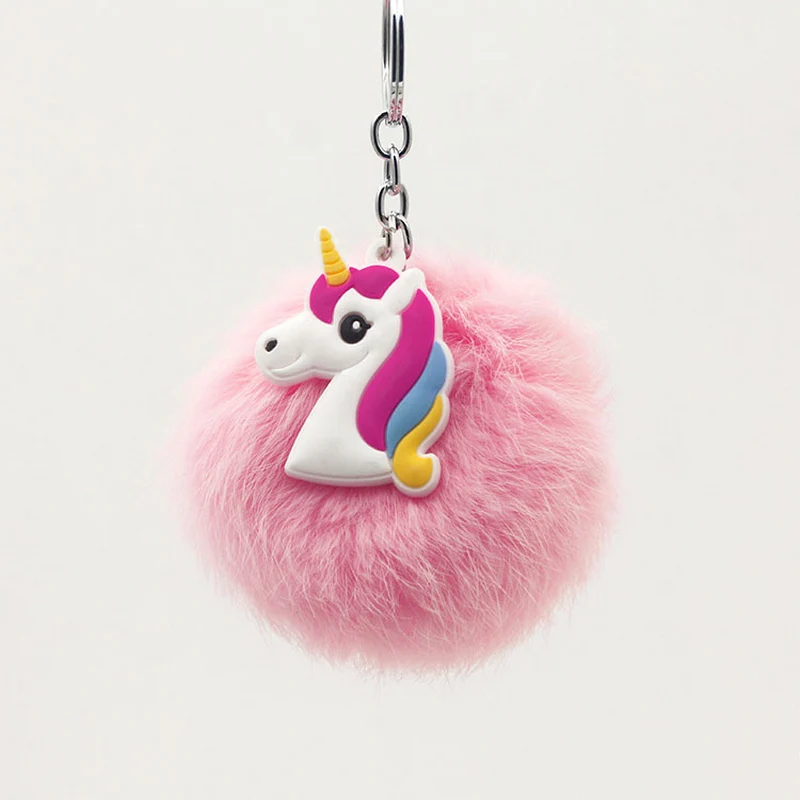 

2018 New High Quality Anime Horse Toy Cute Soft Unicorn Keychain Plush Toy Women Fluffy Fur Pom Pom Keyring Bag Hang Toy gift
