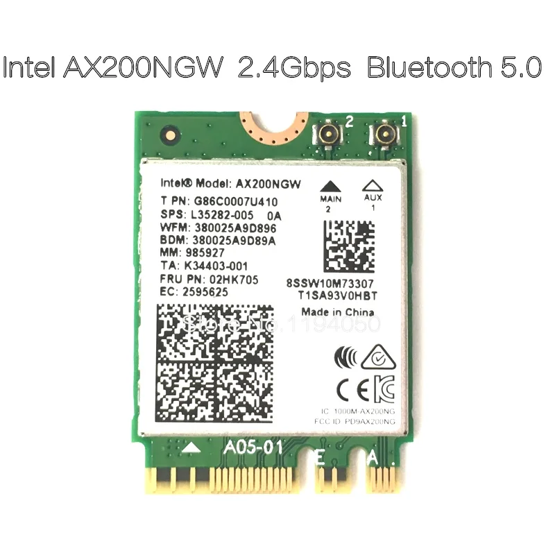 Wireless NGFF Wifi Card Intel AX200 2400Mbps BT 5.0 AX200NGW 802.11ac//ax Antenna