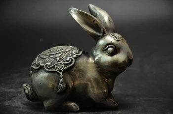 

Exquisite Chinese Tibetan silver hand carved Rabbit statue ve5