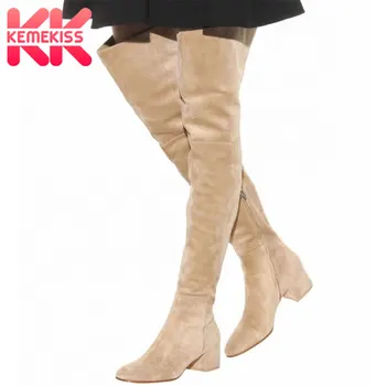 

KemeKiss Brand Women Over The Knee High Boots Winter Warm Zipper Solid Color Boots Round Toe Concise Women Shoes Size 34-43