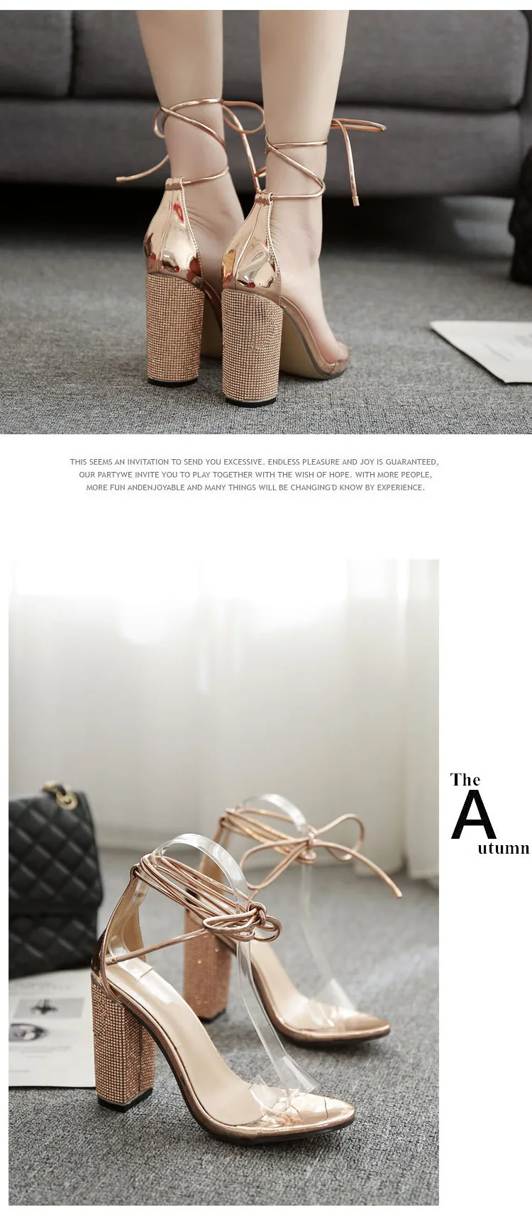 Aneikeh/женские Босоножки на каблуке; туфли-лодочки с ремешком на щиколотке со стразами; женские Вечерние туфли на очень высоком каблуке 10,5 см и квадратном каблуке