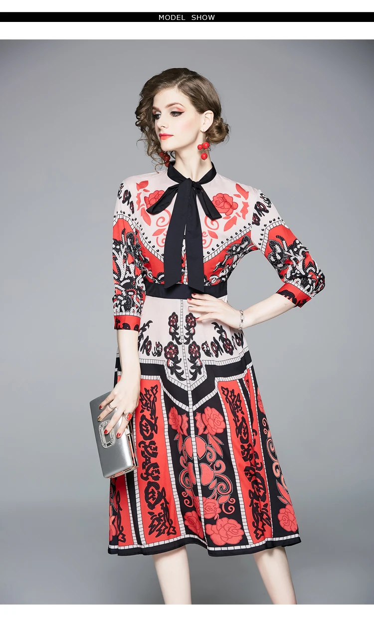 Merchall модное дизайнерское подиумное платье 2019 летнее женское элегантное с бантом воротник с длинным рукавом цветочный принт богемное