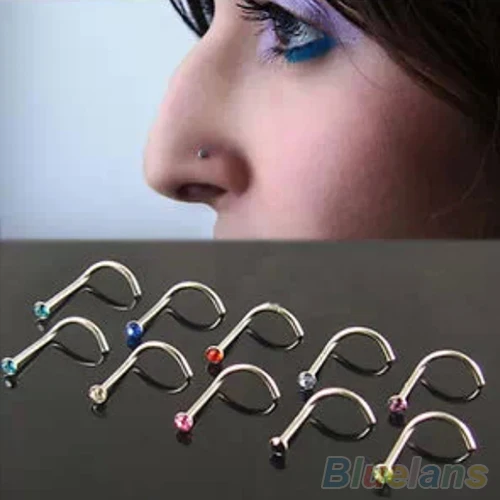 

120Pcs Mixd Color Rhinestone Hook Bone Bar Pin Piercing Jewelry Nose Studs Rings