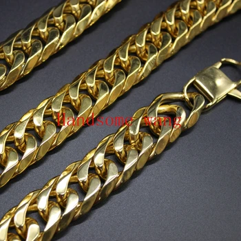 

316L Stainless Steel Gold Color 7"-40"Cuban Link Necklace Chain &Bracelet Plus Flat Buckle For Mens Boys