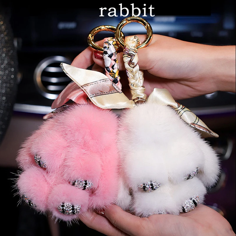 

Модный мультяшный плюшевый кролик бриллиантовый Кристалл Сумочка с брелоком автомобильный брелок со стразами кролик Пряжка для ключей брелки для женщин и девочек