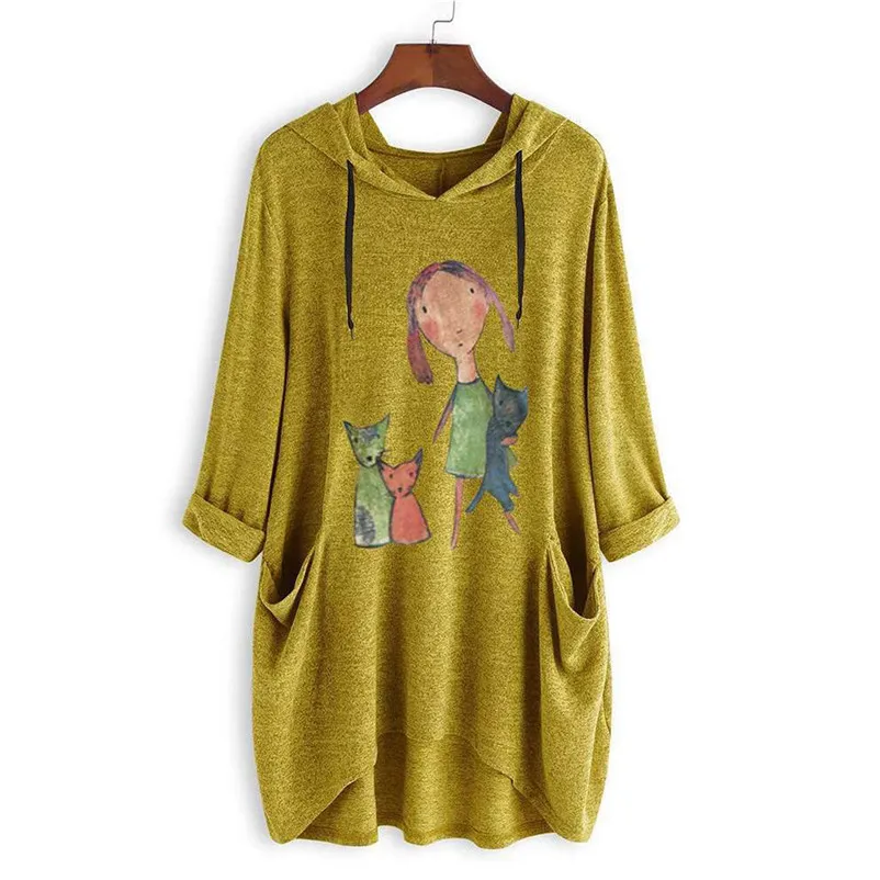 Plus Size New Design Women Casual Cartoon Print Long Sleeves Side Pocket Hooded Irregular Top Thin Hoodies For Women 35DE27 (13)