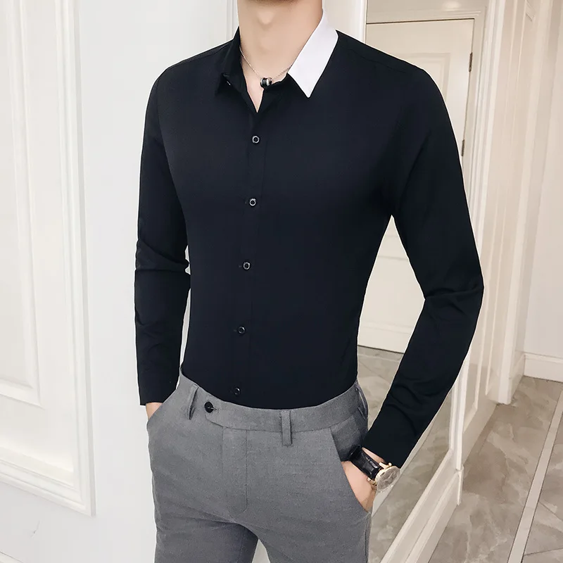Korean Simple Men Shirt Fashion 2018 Autumn New Slim Fit Dress Shirts ...