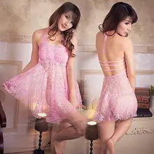 New Lingerie Pink Lace Sheer Babydoll Chemise Dress Sleepwear Nightie S M L 4 12