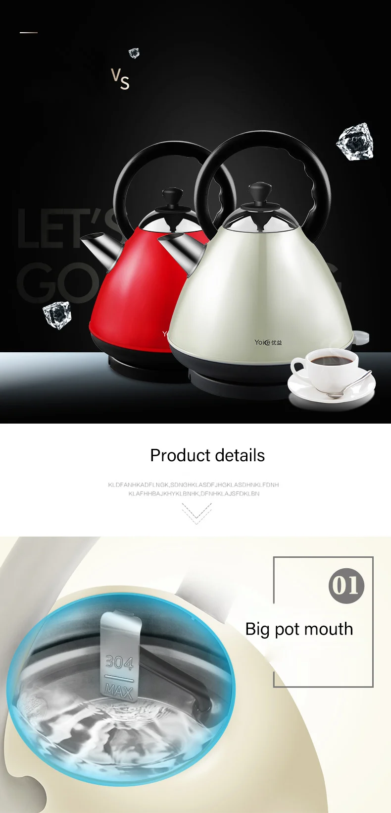 2L 304 Stainless Steel Electric Kettle Insulation Water Kettle 1800W Household Quick Heating Electric Boiling Teapot 220V