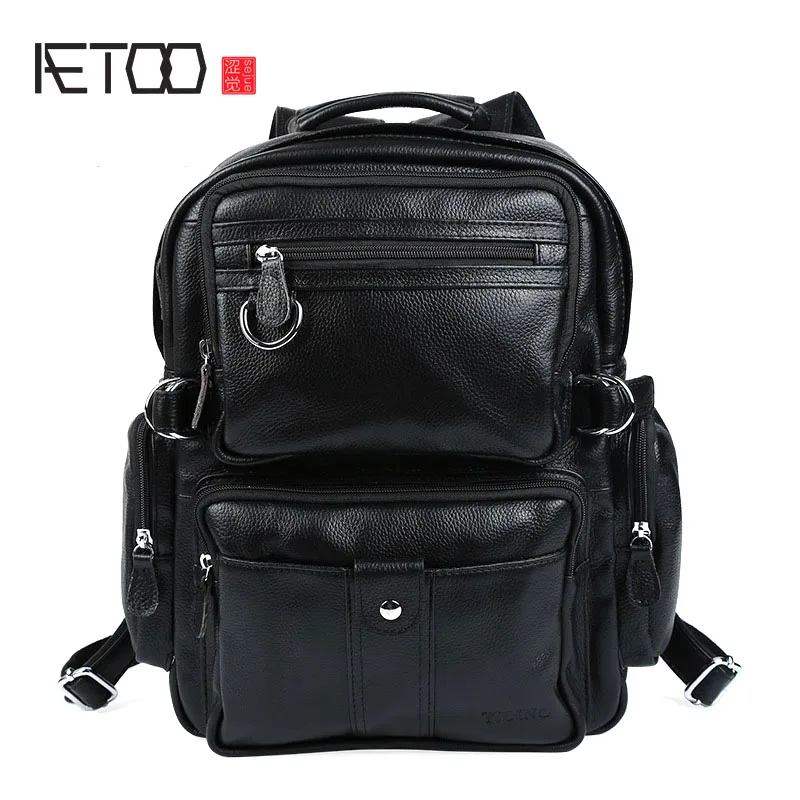 

AETOO Personality men and women lychee pattern dual purpose backpack British college wind leather bag fashion square backpack
