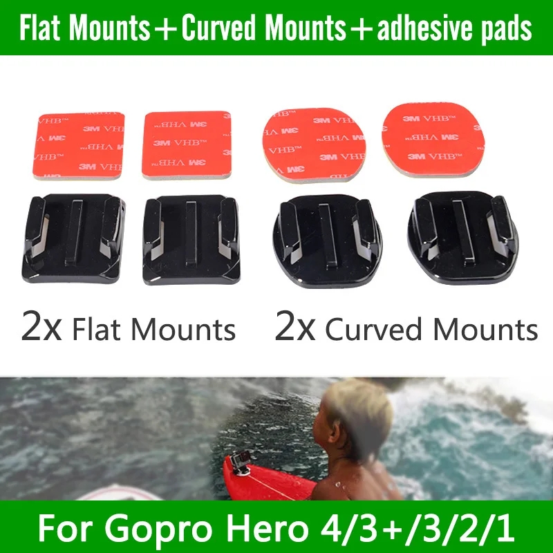 

2pcs Flat Mount Adhesive + 2 Curved Adhesive Mount Kit For GoPro Hero 4 3 3+ 2 Black SJ4000 SJ9000 For Gopro Accessories Set