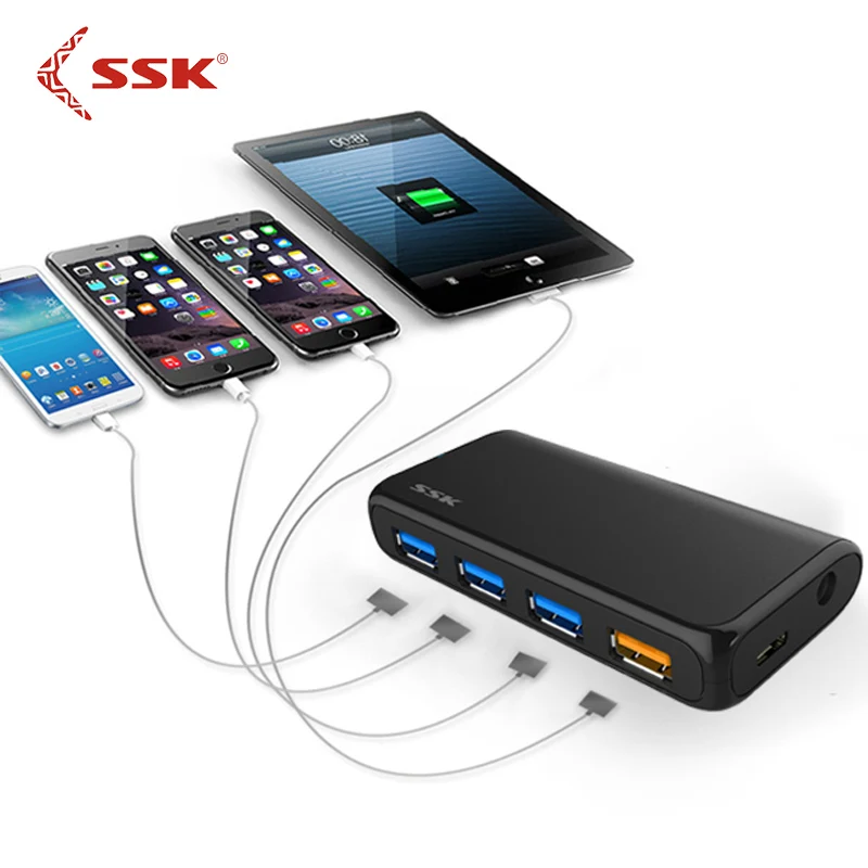 

A SSK four port USB3.0 hub HUB splitter with power converter 801 rechargeable expander