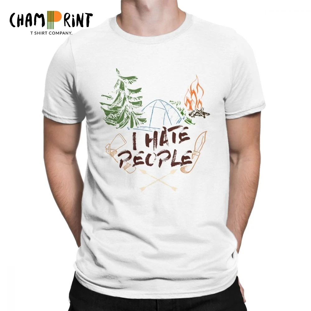 

I Hate People Camping Lovers T Shirts Men Mountain Nature Lovers Printed Clothes Short Sleeve T-Shirts Crewneck 100% Cotton Tees