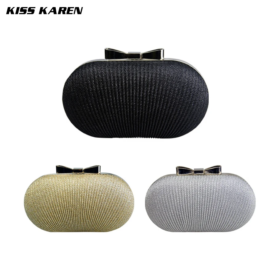 

Kiss Karen Wrinkle Bow Tie Design Trendy Women's Clutches Evening Bags Women Party Clutch Bag Club Elegant Lady Minaudiere