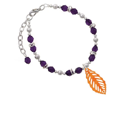 Acrylic Medium Leaf Pearly Orange Purple Beaded Bracelet